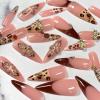 image:imageBABALAL Press on Nails  Long Stiletto Fake Nails Brown Cheetah French Tip Tortoise Flower Design 3D Handmade Acrylic Glue on Y2k Full Cover False nails with Rhinestone 24PcsANG20406