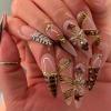 image:imageBABALAL Press on Nails  Long Stiletto Fake Nails Brown Cheetah French Tip Tortoise Flower Design 3D Handmade Acrylic Glue on Y2k Full Cover False nails with Rhinestone 24PcsANG20402