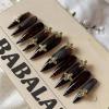 image:imageBABALAL Press on Nails  Long Stiletto Fake Nails Brown Cheetah French Tip Tortoise Flower Design 3D Handmade Acrylic Glue on Y2k Full Cover False nails with Rhinestone 24PcsANG20407