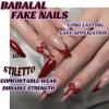 image:imageBABALAL Press on Nails  Long Stiletto Fake Nails Brown Cheetah French Tip Tortoise Flower Design 3D Handmade Acrylic Glue on Y2k Full Cover False nails with Rhinestone 24PcsANG22601