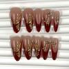 image:imageBABALAL Press on Nails  Long Stiletto Fake Nails Brown Cheetah French Tip Tortoise Flower Design 3D Handmade Acrylic Glue on Y2k Full Cover False nails with Rhinestone 24PcsANG20414