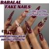 image:imageBABALAL Press on Nails  Long Stiletto Fake Nails Brown Cheetah French Tip Tortoise Flower Design 3D Handmade Acrylic Glue on Y2k Full Cover False nails with Rhinestone 24PcsANG20412