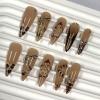 image:imageBABALAL Press on Nails  Long Stiletto Fake Nails Brown Cheetah French Tip Tortoise Flower Design 3D Handmade Acrylic Glue on Y2k Full Cover False nails with Rhinestone 24PcsANG20402