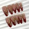 image:imageBABALAL Press on Nails  Long Stiletto Fake Nails Brown Cheetah French Tip Tortoise Flower Design 3D Handmade Acrylic Glue on Y2k Full Cover False nails with Rhinestone 24PcsANG20414