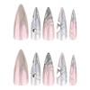 image:imageBABALAL Press on Nails  Long Stiletto Fake Nails Brown Cheetah French Tip Tortoise Flower Design 3D Handmade Acrylic Glue on Y2k Full Cover False nails with Rhinestone 24PcsANG20405