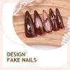 image:imageBABALAL Press on Nails  Long Stiletto Fake Nails Brown Cheetah French Tip Tortoise Flower Design 3D Handmade Acrylic Glue on Y2k Full Cover False nails with Rhinestone 24PcsANG20412
