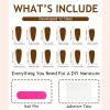 image:imageBABALAL Press on Nails  Long Stiletto Fake Nails Brown Cheetah French Tip Tortoise Flower Design 3D Handmade Acrylic Glue on Y2k Full Cover False nails with Rhinestone 24PcsANG20410