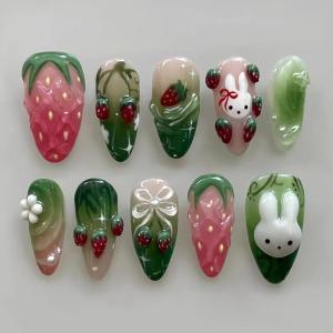 image:imageBABALAL Anime Press On Nails Medium Almond Fake Nails Yellow Red Summer Design Apple Flower Cartoon 24Pcs Glossy Acrylic False NailsBNSA101