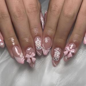 image:imageBABALAL Anime Press On Nails Medium Almond Fake Nails Yellow Red Summer Design Apple Flower Cartoon 24Pcs Glossy Acrylic False NailsBNSA111