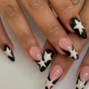 image:imageBABALAL Anime Press On Nails Medium Almond Fake Nails Yellow Red Summer Design Apple Flower Cartoon 24Pcs Glossy Acrylic False NailsBNSA112star