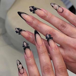 image:imageBABALAL Medium Almond Press on Nails  Green Spring Fake Nails Cat Eye Bling Design with Flower Trendy Full Cover Acrylic False Nails for Women Girls 24PcsANI0203