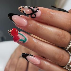 image:imageBABALAL Pink Press on Nails  Almond Medium Fake Nails Cat Eye Shiny Bling Design With Flower Charm 30Pcs Bling Manicure Acrylic False Nails for Women GirlsCNE012
