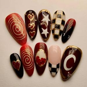 image:imageBABALAL Pink Press on Nails  Almond Medium Fake Nails Cat Eye Shiny Bling Design With Flower Charm 30Pcs Bling Manicure Acrylic False Nails for Women GirlsCNE021