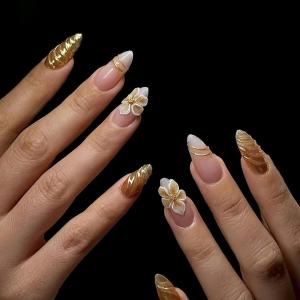 image:imageBABALAL Pink Press on Nails  Almond Medium Fake Nails Cat Eye Shiny Bling Design With Flower Charm 30Pcs Bling Manicure Acrylic False Nails for Women GirlsCNE00301