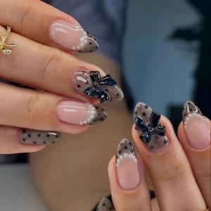 image:imageBABALAL Pink Press on Nails  Almond Medium Fake Nails Cat Eye Shiny Bling Design With Flower Charm 30Pcs Bling Manicure Acrylic False Nails for Women GirlsCNE017