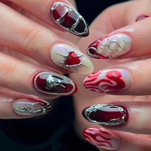 image:imageBABALAL Pink Press on Nails  Almond Medium Fake Nails Cat Eye Shiny Bling Design With Flower Charm 30Pcs Bling Manicure Acrylic False Nails for Women GirlsCNE016