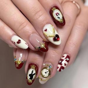 image:imageBABALAL Pink Press on Nails  Almond Medium Fake Nails Cat Eye Shiny Bling Design With Flower Charm 30Pcs Bling Manicure Acrylic False Nails for Women GirlsCNE010