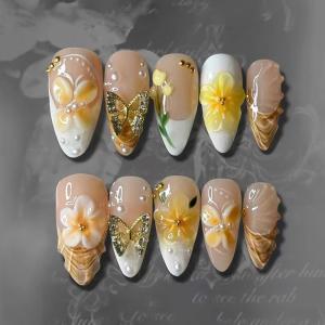 image:imageBABALAL Pink Press on Nails  Almond Medium Fake Nails Cat Eye Shiny Bling Design With Flower Charm 30Pcs Bling Manicure Acrylic False Nails for Women GirlsCNE00501