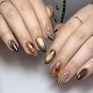 image:imageBABALAL Pink Press on Nails  Almond Medium Fake Nails Cat Eye Shiny Bling Design With Flower Charm 30Pcs Bling Manicure Acrylic False Nails for Women GirlsCNE007