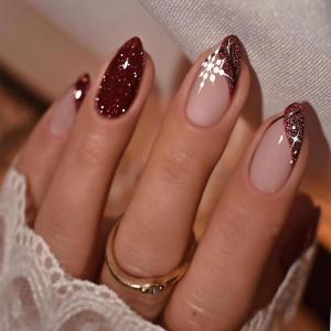 image:imageBABALAL Press On Nails Long Stiletto Fake Nails White Black Floral Print With Gold Charm Glossy Full Cover Glue On Nails For Women And Girls 24PcsANE04snowflake