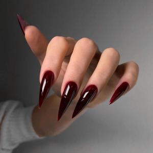 image:imageBABALAL Press On Nails Long Stiletto Fake Nails White Black Floral Print With Gold Charm Glossy Full Cover Glue On Nails For Women And Girls 24PcsANE03blackred