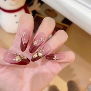 image:imageBABALAL Press on Nails  Long Stiletto Fake Nails Brown Cheetah French Tip Tortoise Flower Design 3D Handmade Acrylic Glue on Y2k Full Cover False nails with Rhinestone 24PcsANG20414