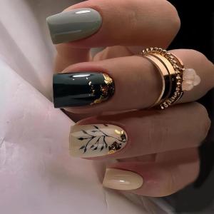 image:imageBABALAL Press on Nails Short Oval  Yellow Fake Nails Flower amp Sparkly Glitter Bling Swirl Design Summer Spring Full Cover Acrylic False Nails for Women GirlsBNO30302