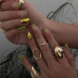image:imageBABALAL Press on Nails Short Oval  Yellow Fake Nails Flower amp Sparkly Glitter Bling Swirl Design Summer Spring Full Cover Acrylic False Nails for Women GirlsBNO315