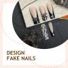 image:imageBABALAL Press on Nails Long Square Fake nails Brown Red Tortoise Fall Glue ons French Tip 3D Flower Handmade Supplies 24Pcs Ombre Full Cover Mancire False Nails for Women GirlsFNY04skull