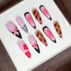 image:imageBABALAL Press on Nails Long Square Fake nails Brown Red Tortoise Fall Glue ons French Tip 3D Flower Handmade Supplies 24Pcs Ombre Full Cover Mancire False Nails for Women GirlsFNY03tortoise