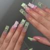 image:imageBABALAL Press on Nails Long Square Fake nails Brown Red Tortoise Fall Glue ons French Tip 3D Flower Handmade Supplies 24Pcs Ombre Full Cover Mancire False Nails for Women GirlsFNY03green