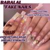 image:imageBABALAL Press on Nails Long Square Fake nails Brown Red Tortoise Fall Glue ons French Tip 3D Flower Handmade Supplies 24Pcs Ombre Full Cover Mancire False Nails for Women GirlsFNY21pink