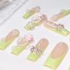 image:imageBABALAL Press on Nails Long Square Fake nails Brown Red Tortoise Fall Glue ons French Tip 3D Flower Handmade Supplies 24Pcs Ombre Full Cover Mancire False Nails for Women GirlsFNY03green