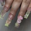 image:imageBABALAL Press on Nails Long Square Fake nails Brown Red Tortoise Fall Glue ons French Tip 3D Flower Handmade Supplies 24Pcs Ombre Full Cover Mancire False Nails for Women GirlsFNY03green