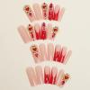 image:imageBABALAL Press on Nails Long Square Fake nails Brown Red Tortoise Fall Glue ons French Tip 3D Flower Handmade Supplies 24Pcs Ombre Full Cover Mancire False Nails for Women GirlsFNY09red