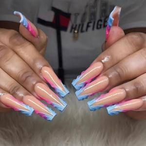image:imageBABALAL Press on Nails Long Square Fake nails Brown Red Tortoise Fall Glue ons French Tip 3D Flower Handmade Supplies 24Pcs Ombre Full Cover Mancire False Nails for Women GirlsFNY21bluepink