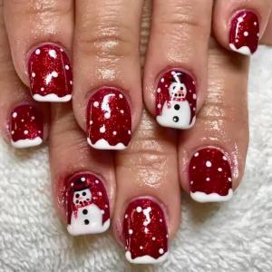 image:imageBABALAL Snowflake Press on Nails Short Square Fake Nails Blue Gradient Glue on Glitter Bling Design Winter New Year Christmas Acrylic 24Pcs Full Cover False Nails for Women Girls kidsBNxmas12