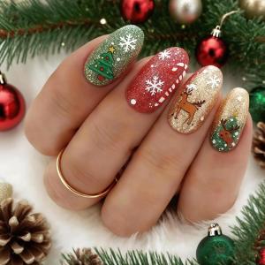 image:imageBABALAL Snowflake Press on Nails Short Square Fake Nails Blue Gradient Glue on Glitter Bling Design Winter New Year Christmas Acrylic 24Pcs Full Cover False Nails for Women Girls kidsBNxmas13