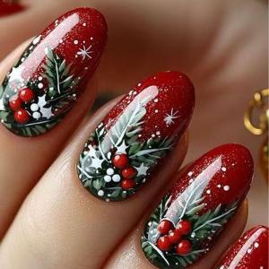 image:imageBABALAL Snowflake Press on Nails Short Square Fake Nails Blue Gradient Glue on Glitter Bling Design Winter New Year Christmas Acrylic 24Pcs Full Cover False Nails for Women Girls kidsBNxmas11