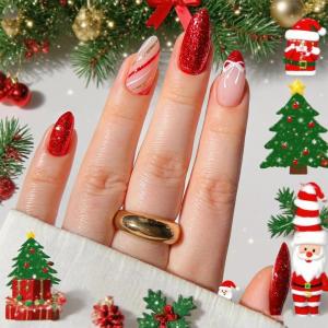 image:imageBABALAL Snowflake Press on Nails Short Square Fake Nails Blue Gradient Glue on Glitter Bling Design Winter New Year Christmas Acrylic 24Pcs Full Cover False Nails for Women Girls kidsBNxmas02