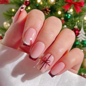 image:imageBABALAL Snowflake Press on Nails Short Square Fake Nails Blue Gradient Glue on Glitter Bling Design Winter New Year Christmas Acrylic 24Pcs Full Cover False Nails for Women Girls kidsBNxmas07