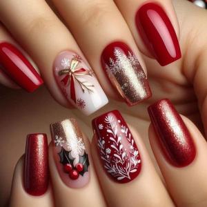 image:imageBABALAL Snowflake Press on Nails Short Square Fake Nails Blue Gradient Glue on Glitter Bling Design Winter New Year Christmas Acrylic 24Pcs Full Cover False Nails for Women Girls kidsBNxmas01