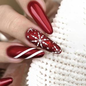 image:imageBABALAL Snowflake Press on Nails Short Square Fake Nails Blue Gradient Glue on Glitter Bling Design Winter New Year Christmas Acrylic 24Pcs Full Cover False Nails for Women Girls kidsBNxmas04snow