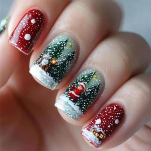 image:imageBABALAL Snowflake Press on Nails Short Square Fake Nails Blue Gradient Glue on Glitter Bling Design Winter New Year Christmas Acrylic 24Pcs Full Cover False Nails for Women Girls kidsBNxmas10