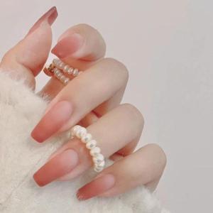 image:imageBABALAL Long Press on Nails Coffin Fake Nails Matte False Nails Ombre Nails Pink Fake Nails Ballerina Nails for Women and Girls