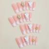 image:imageBABALAL Press On Nails Extra Long Square Fake Nails White Chrome French Tip amp 3D Gold Chain 3D Design Glossy Full Cover Glue On Nails For Women And Girls 24PcsFNP02pink