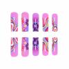 image:imageBABALAL Press On Nails Extra Long Square Fake Nails White Chrome French Tip amp 3D Gold Chain 3D Design Glossy Full Cover Glue On Nails For Women And Girls 24PcsFNP33purple