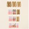 image:imageBABALAL Press On Nails Extra Long Square Fake Nails White Chrome French Tip amp 3D Gold Chain 3D Design Glossy Full Cover Glue On Nails For Women And Girls 24PcsFNP0304