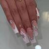 image:imageBABALAL Press On Nails Extra Long Square Fake Nails White Chrome French Tip amp 3D Gold Chain 3D Design Glossy Full Cover Glue On Nails For Women And Girls 24PcsFNP34white