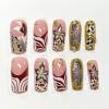 image:imageBABALAL Press On Nails Extra Long Square Fake Nails White Chrome French Tip amp 3D Gold Chain 3D Design Glossy Full Cover Glue On Nails For Women And Girls 24PcsFNP0303